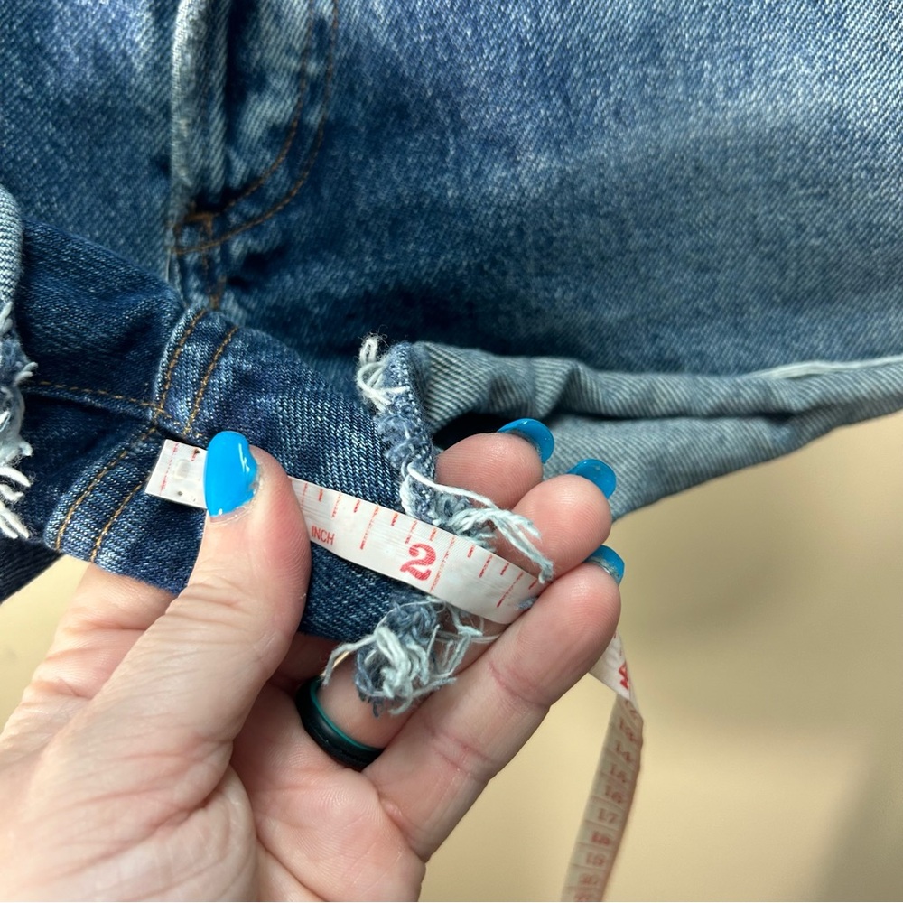 Agolde Blue Distressed Denim Jean Shorts - Picture 10 of 13